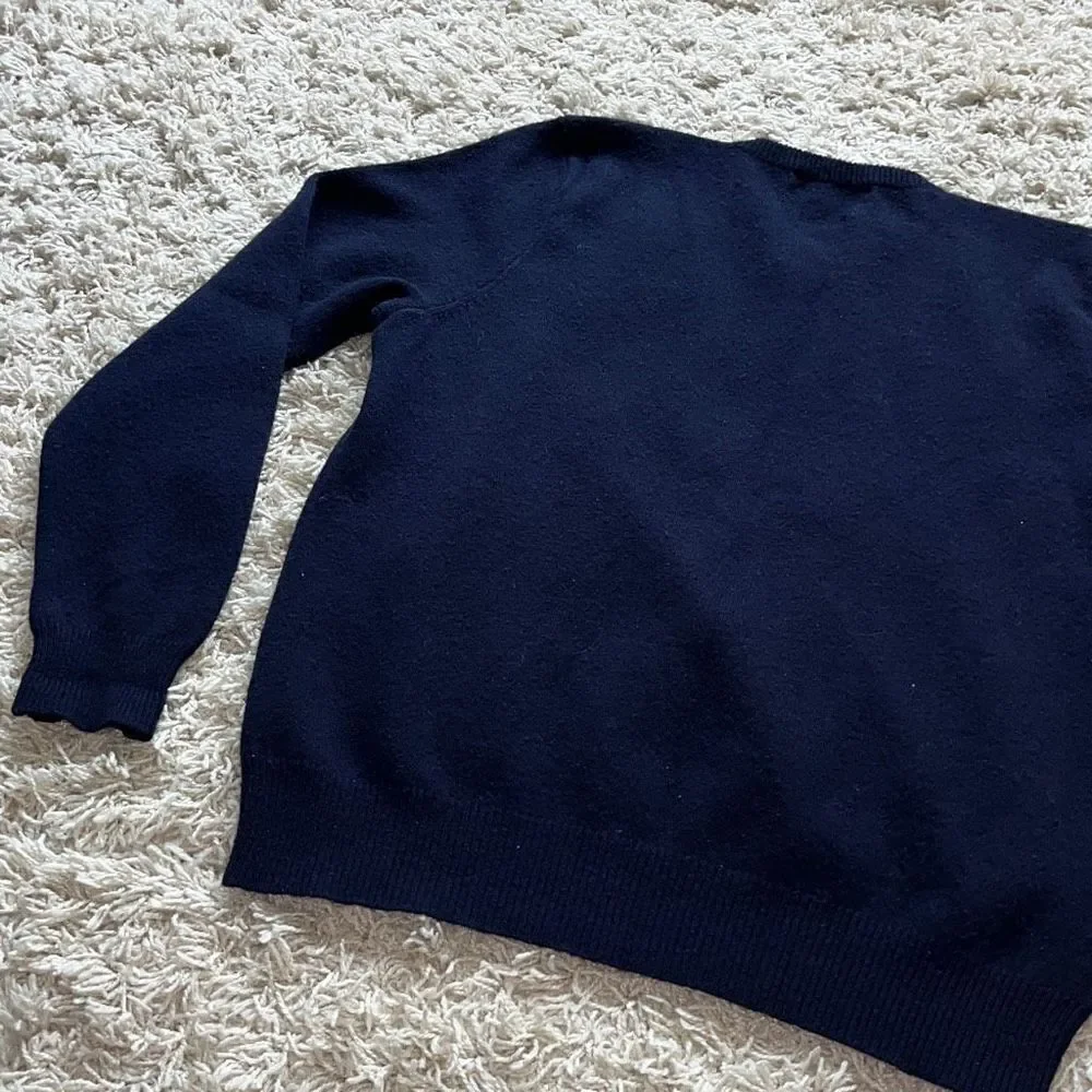 POLO RALPH LAUREN Men's Pure Lambswool Warm Soft Navy V-neck Jumper, size L